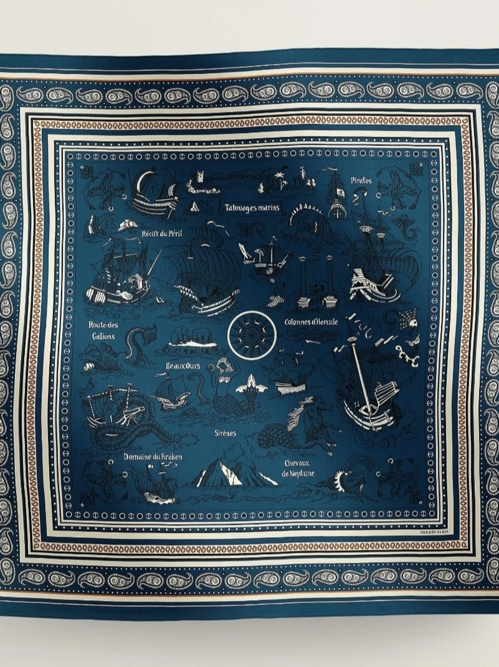 Authentic Hermès Tatouages Marins Shawl 140 Marine White Silk Cashmere Scarf - Picture 2 of 6